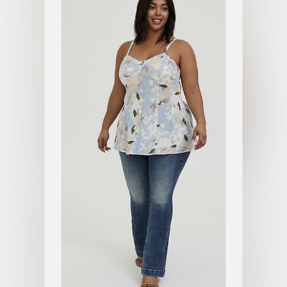 Torrid Floral Stretch Woven Fit & Flare Light Blue Cami Tank Top Size 00/10 - Picture 2 of 7
